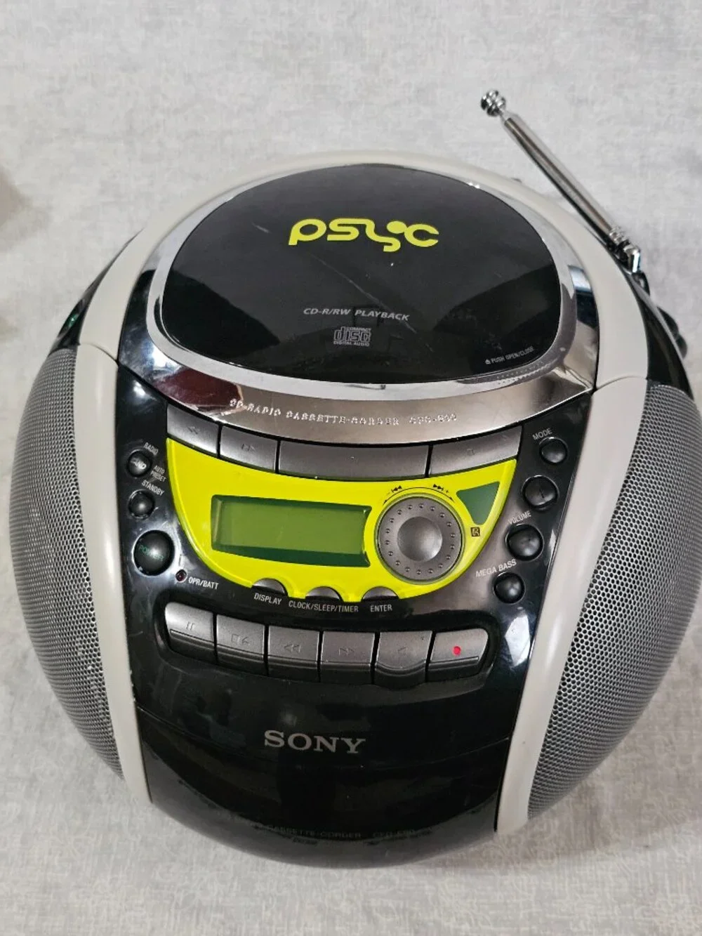 Sony PSYC CFD-E90 Boombox CD AM/FM Cassette Remote AUX Black/Yellow